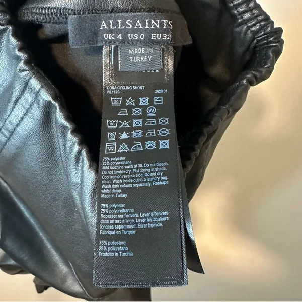 ALLSAINTS Cora Cycling Shorts Leather Raw Hem Sz 0‎ - Image 4