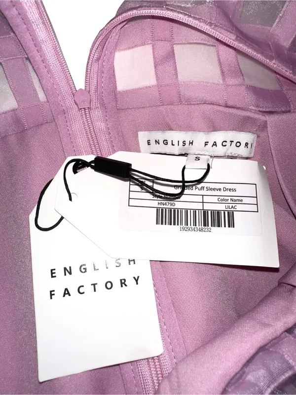 NWT English Factory Gridded Puff Sleeve Organza Babydoll Mini Dress SMALL - Image 5