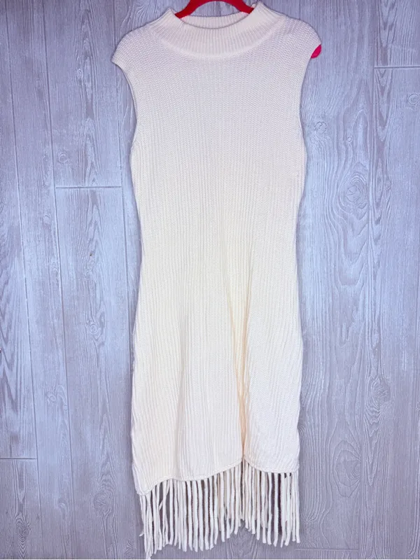 Nwt cider white / cream sleeveless high neck frindge bottom dress xl - Image 2