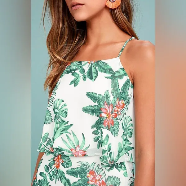Lulu’s Evadne White and Teal Tropical Print Two-Piece Maxi Dress NWT Size XS - Image 6