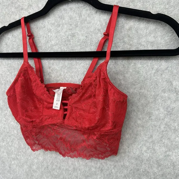 Auden Red Lace Lightly Lined Longline Bralette Size XS Wireless V-Neck - Image 2