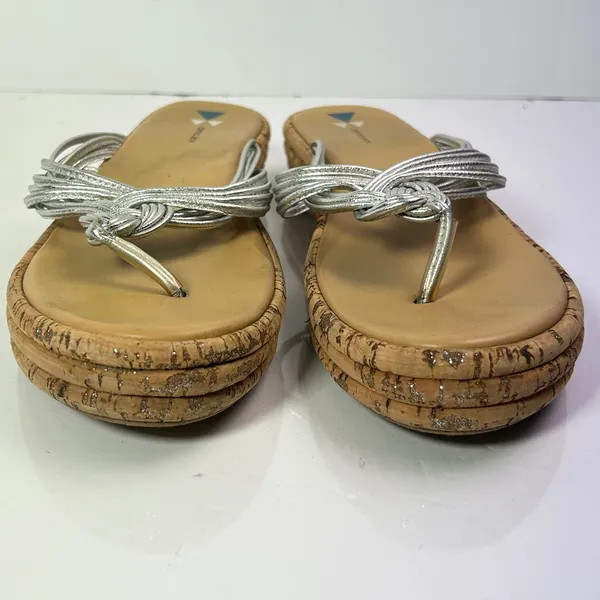 Dani Black Womens 8.5 Silver Metallic Multi Strap Cork‎ Platform Thong Sandals - Image 8