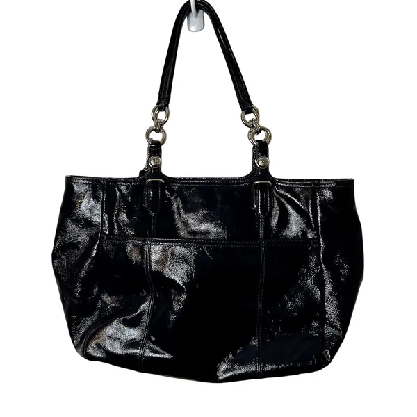 Coach Carryall Madison Handbag Navy Patent Leather Silver Logo - Image 4