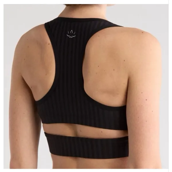 Beyond Yoga Work It Over Bra Dtriped Jacquard Long Line Bra Black- Size XS - Image 3