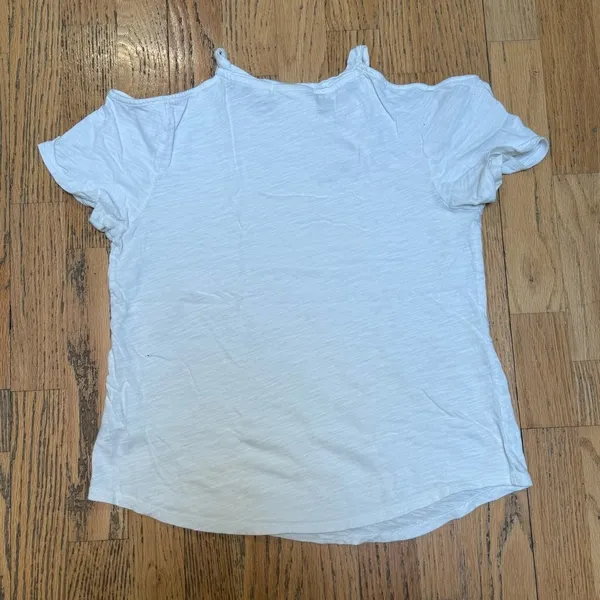 MAEVE BY ANTHROPOLOGIE Cold Shoulder Cut Out‎ White Short Sleeve T Shirt XS - Image 3