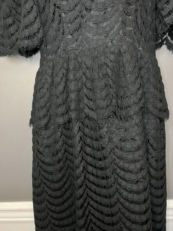 Vintage Kappi Dress Womens Small Black Lace Peplum Midi Cocktail Made USA 80s - Image 3