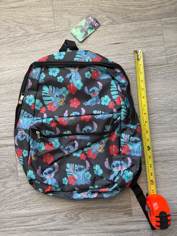 Disney Black Backpack with Blue Stitch and Red Floral Accents - Image 3
