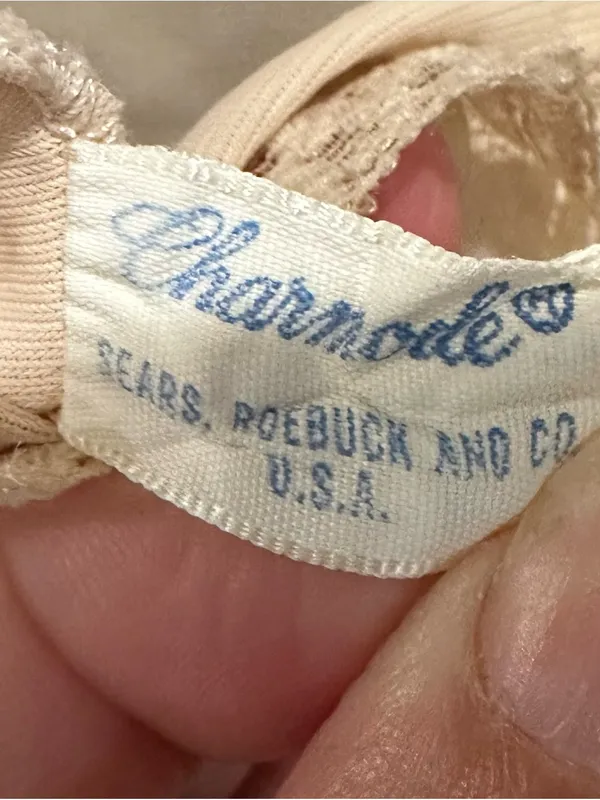 Vintage 50s 60s Charmode Sears Cream Lace Embroidered Nylon Slip Dress M USA - Image 8