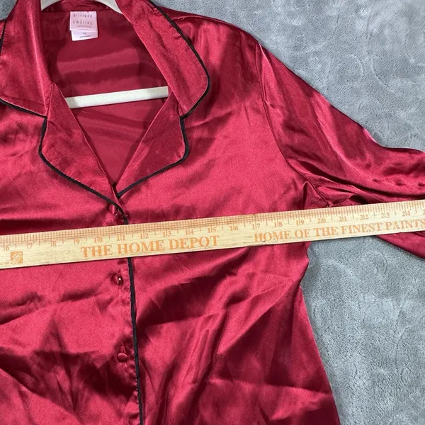 Gilligan & O'Malley Women Medium 2 Pc Sleepwear Set Red Satin Black Trim Pajamas - Image 8