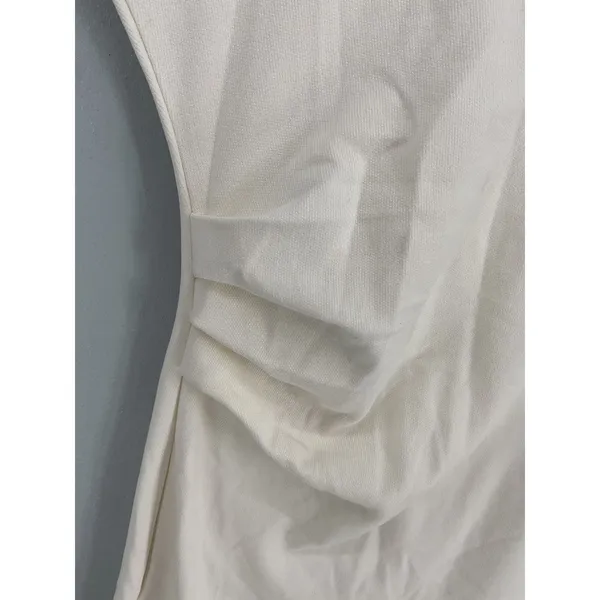 Zara Women Midi Dress White Ruched Mock Neck Cap Sleeve Medium - Image 7