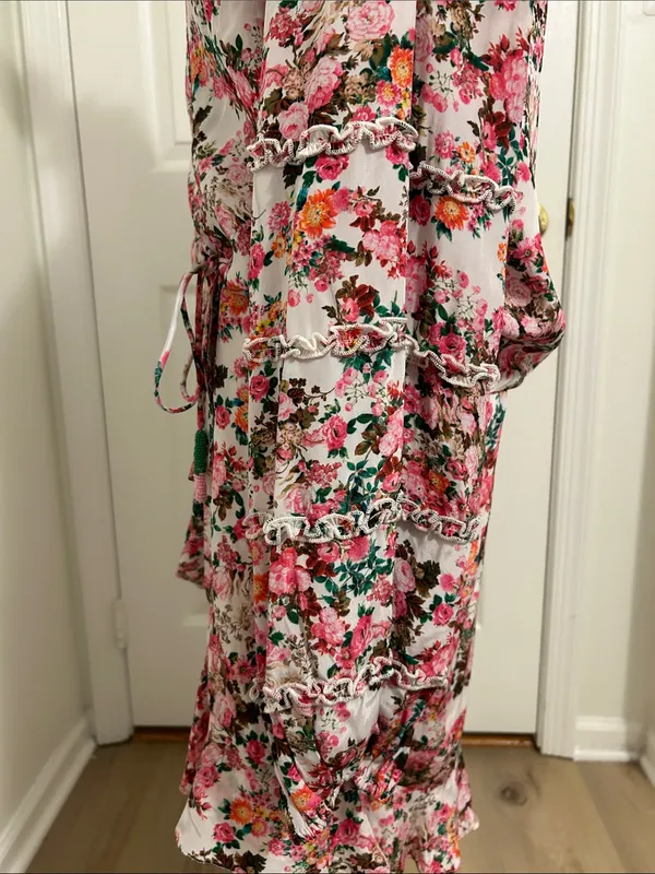 Rococo Sand Vie Floral Ruffle Mini Dress New Size Large Beaded Tie Resortwear - Image 9