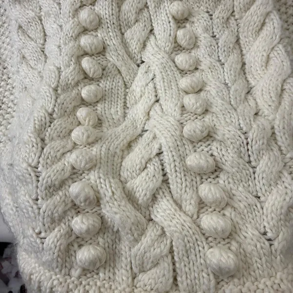 Talbots S Cable Knit Bobble Sweater Ivory Chunky Cozy Winter‎ Holiday Xmas Wool - Image 2