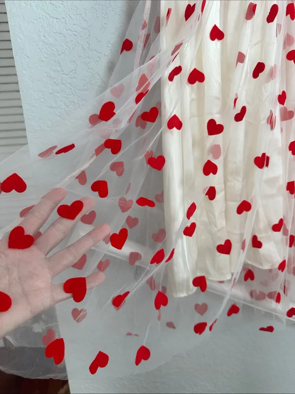 Queen of Hearts White Tulle Dress Red Velvet Heart Tulle Overlay Whimsical - Image 3