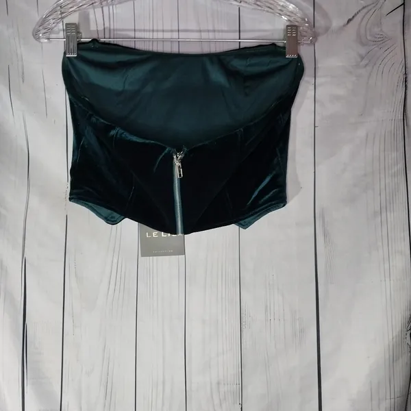 Le Lis Deep Green Velvet Corset Style Festival Rave 90's Top NWT - Image 4