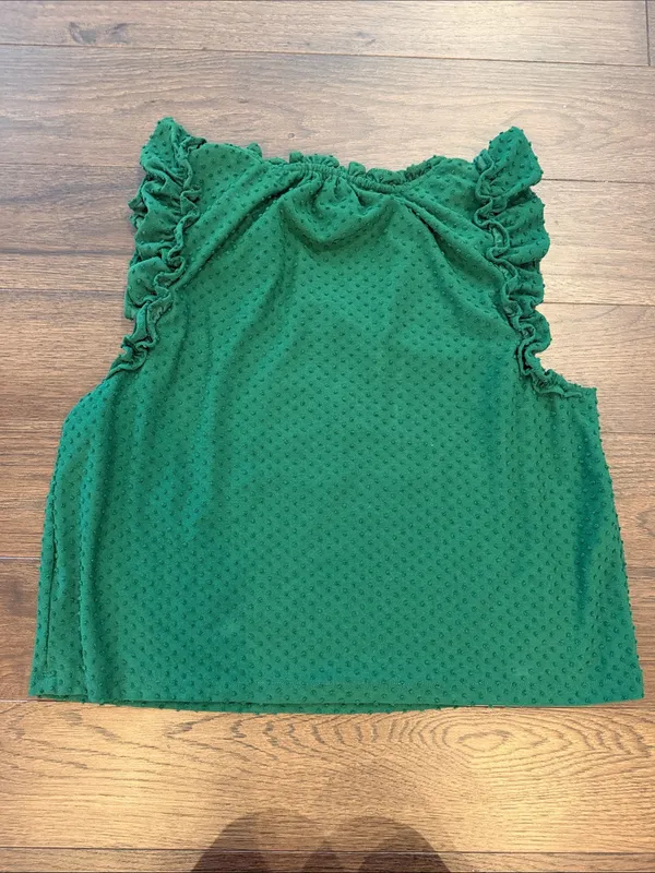 J. Crew Ruffled Dot Texture Sleeveless Top - Green Size XL - C58-026 - Image 7
