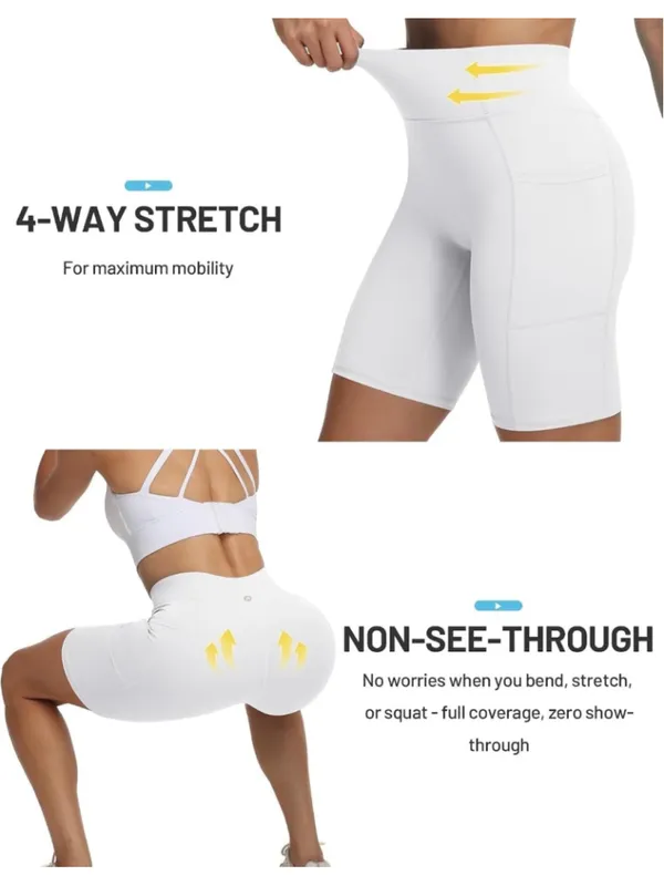 NEW No Front Seam Biker Workout Shorts 8" High Waist Tummy Control Spandex L - Image 6