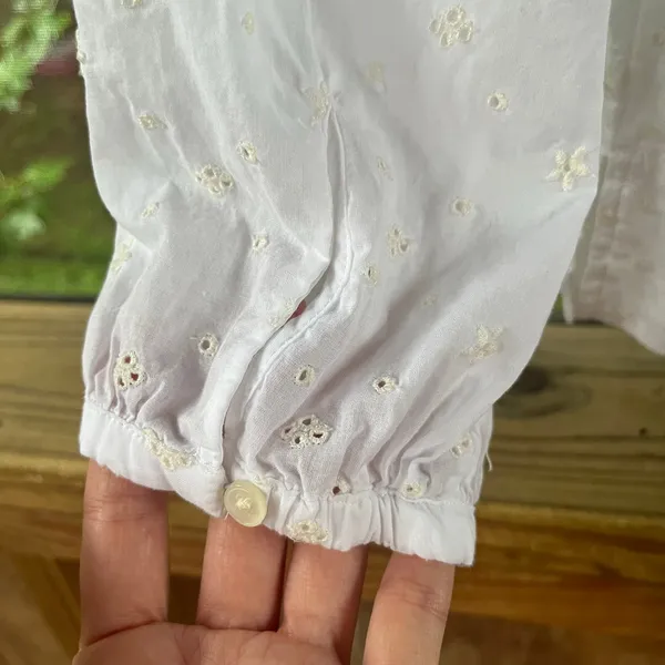 J.Crew Women's Long-Sleeve Ruffle Shirt In Floral Eyelet White Size M - Image 4