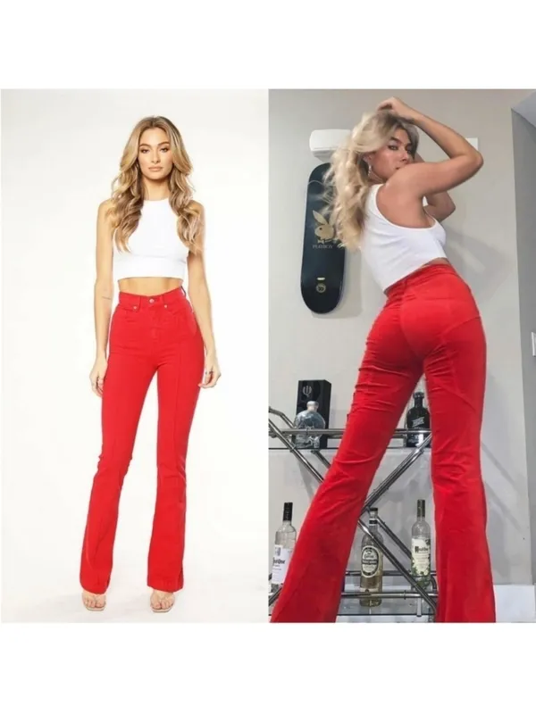 REVICE Red Velvet Flared High-Rise Pants - Image 6