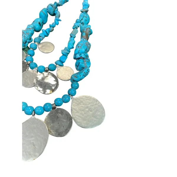 Chicos turquoise Gold metal Statement Boho Bib Tribal metal Knecklace SKU 9577 - Image 3