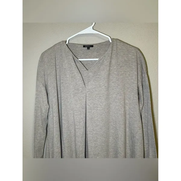 Lafayette 148 Gray Double V Neck Asymmetrical Long Sleeve Tunic Top Size Small - Image 3