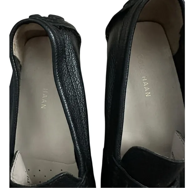 Cole Haan Shelby II Tumbled Leather driving Loafers Gold CH Logo Size 5.5 Black - Image 9