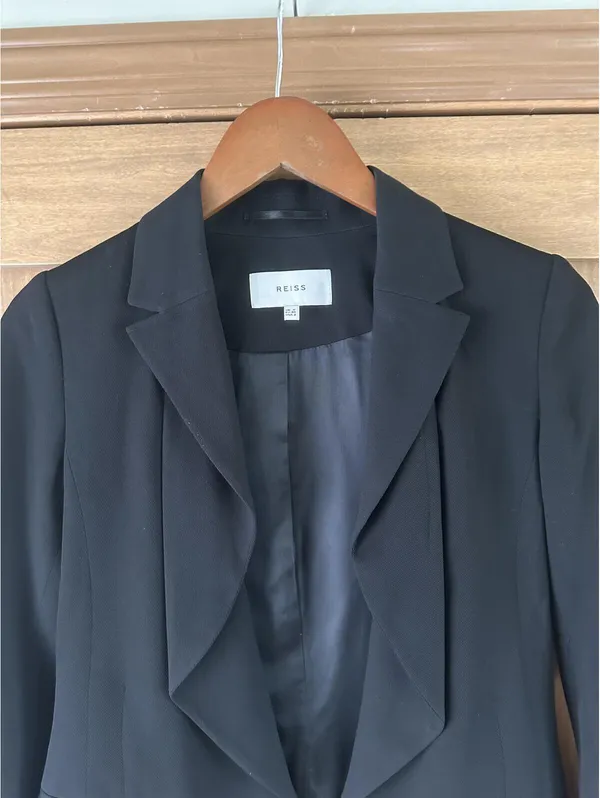 REISS Black Sienna Draped Waterfall Open Front Blazer Jacket Women’s size 2 XS - Image 5