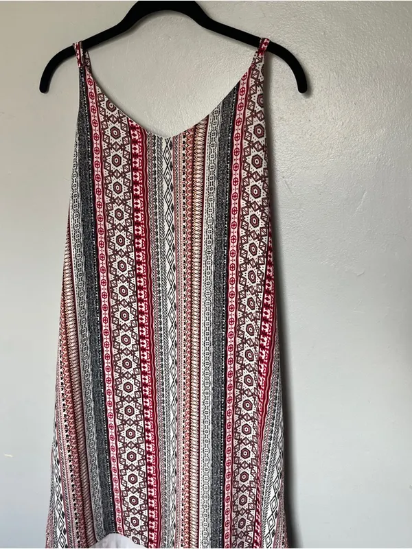 Pink Rose Striped Boho V-Neck Spaghetti Strap Dress - Red, Brown, Gray - Image 2