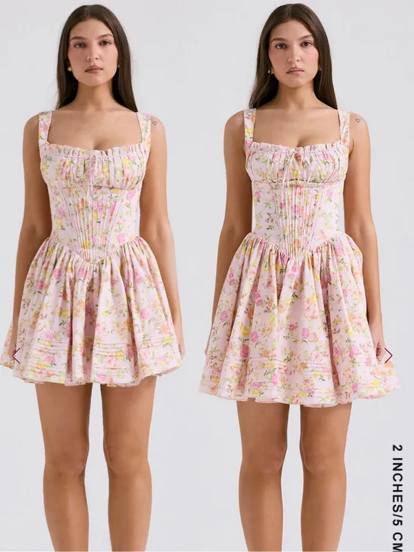 NWT HOUSE OF CB NATASSIA - Pink Meadow Cotton Mini Dress Size XS Longer length - Image 3