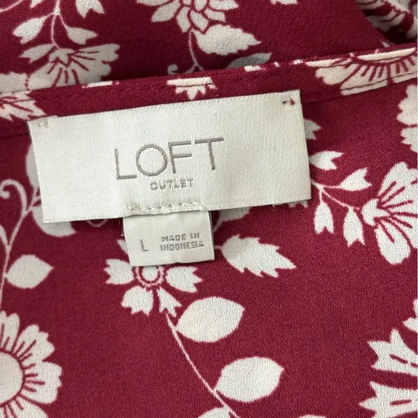 LOFT Burgundy Floral Long Sleeve Relaxed Blouse - Image 2