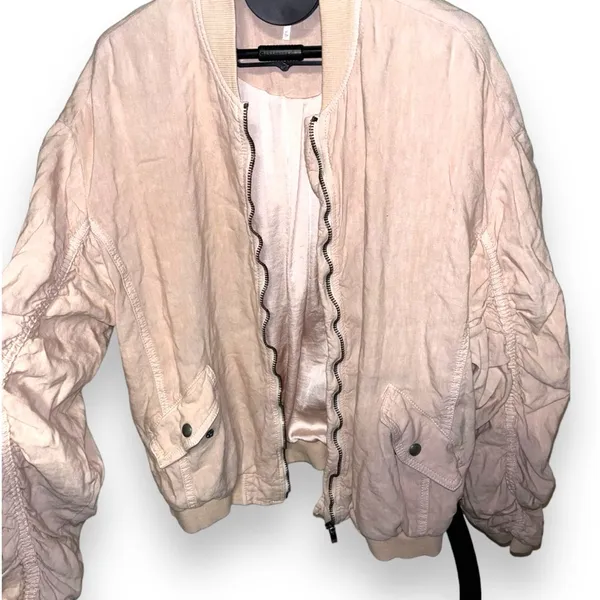 Free People Pale Pink Bomber Jacket Oversized Slouchy Linen Size XS - Image 5