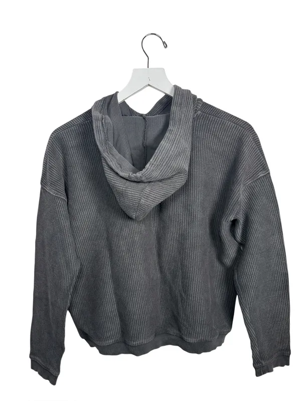 Aerie Waffle Knit Gray Wash Oversize Crop Sweatshirt Hoodie W2347 Sz S - Image 7