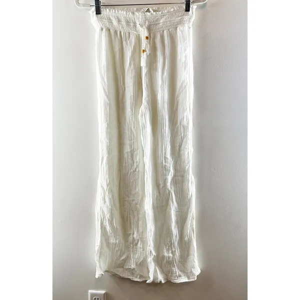 Abercrombie & Fitch Gauzy High Waisted Wide Leg Beach Pants White Medium - Image 2