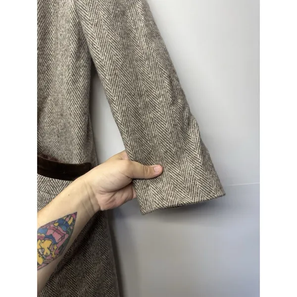 Vintage Noble Fashion Wool Coat Women’s | Herringbone Tweed Long Overcoat - Image 13