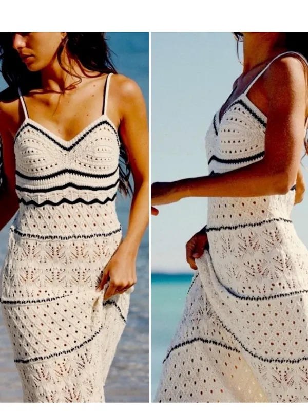 Commense Paros Crochet Eyelet See Through Midi Dress size XS NEW $50 - Image 2
