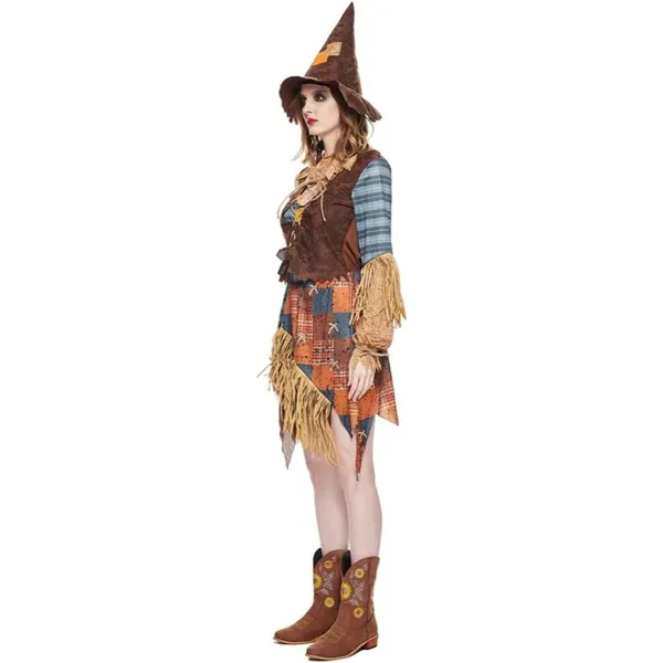 EraSpooky Women's Wicked Scarecrow Halloween Costume Straw Dress & Hat SMALL - Image 6