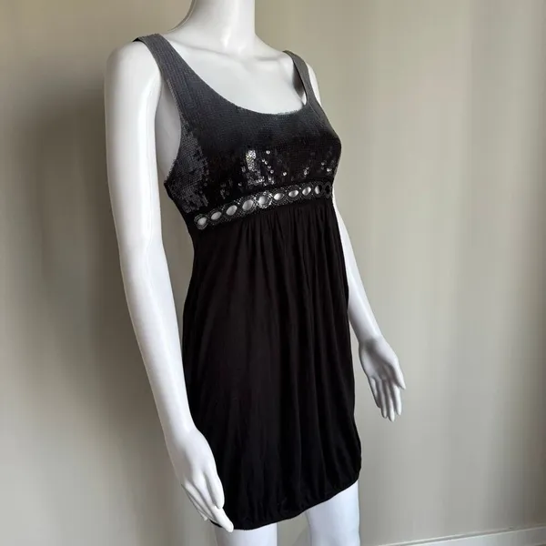 VTG Y2K Charlotte Russe Sequin Bubble Hem Baby Doll Dress With Cut-Out Design - Image 2