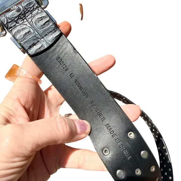 Source Unknown Western Croc‎ Embossed Studded Rhinestone Belt Black Silver Embossed Buckle - Image 7