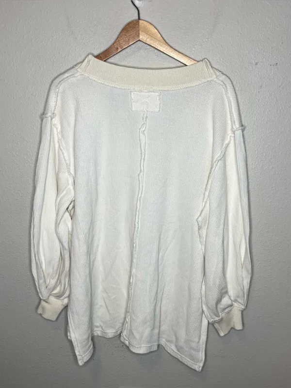 We The Free Asher V Neck Oversized Thermal Long Sleeve Top in Ivory Size XS - Image 5