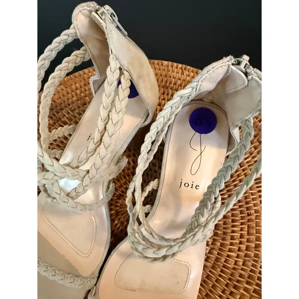 Joie Felina Braided Strappy Block Heel Sandals Sand Beige Square Toe‎ Size 8.5 - Image 7