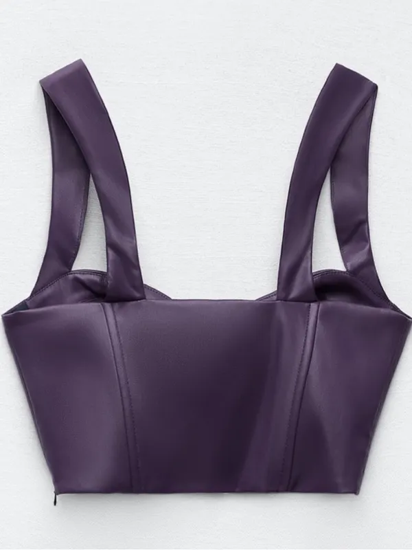 NWOT Zara Faux Leather Corset / Bra Top Plum Size Medium - Image 2