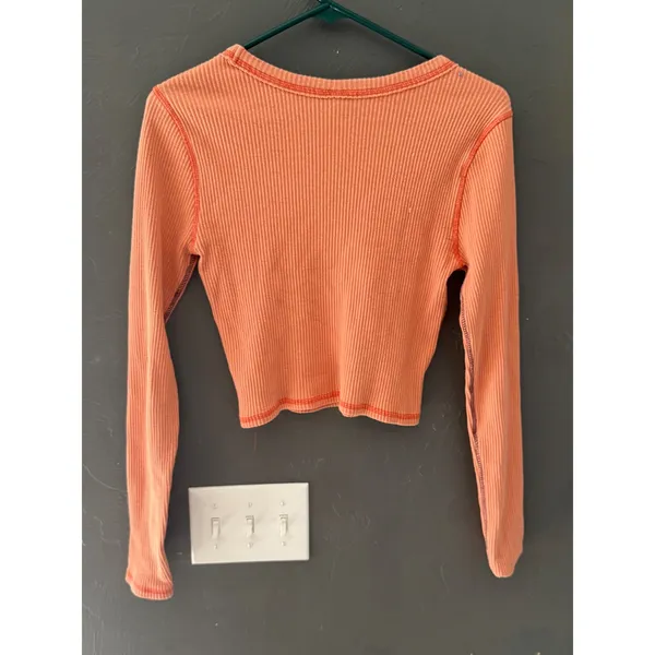 Wild Fable‎ Womens Orange Ribbed Long Sleeve Crop Top Contrast Stitch Size L - Image 4