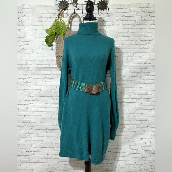 J. Crew Teal Knit Turtleneck Sweater Merino Alpaca Dress - Image 2