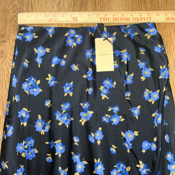 NEW Halogen Black Blue Floral Midi‎ Skirt Side Slit Womens M Whimsigoth Romantic - Image 3