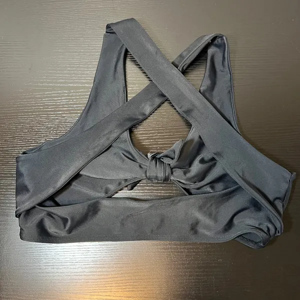 Albion Fit Black Front Tie Cross Back Bikini Top Size Medium Swimwear - Image 5