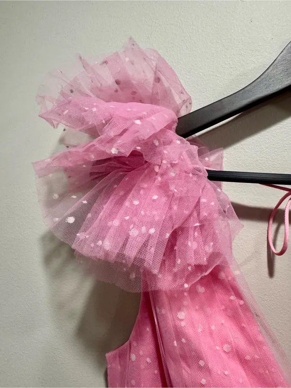 ML Monique Lhuillier Bubble Gum Pink Dotted Tulle Ruffle Mini Dress 2 - Image 3