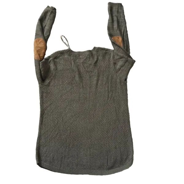 Leti & Me Josey Sweater Basketweave Pullover Olive Green Elbow Patches M - Image 6