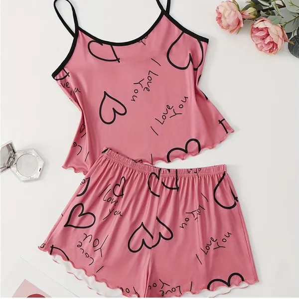 Women's Heart Print Pajama Set, tank Top & Shorts Sleepwear & Loungewear size xl - Image 5