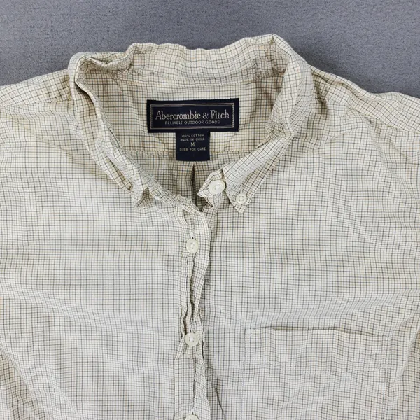 Abercrombie & Fitch Button Down Shirt Women M Tan Micro Check Long Sleeve Cotton - Image 2