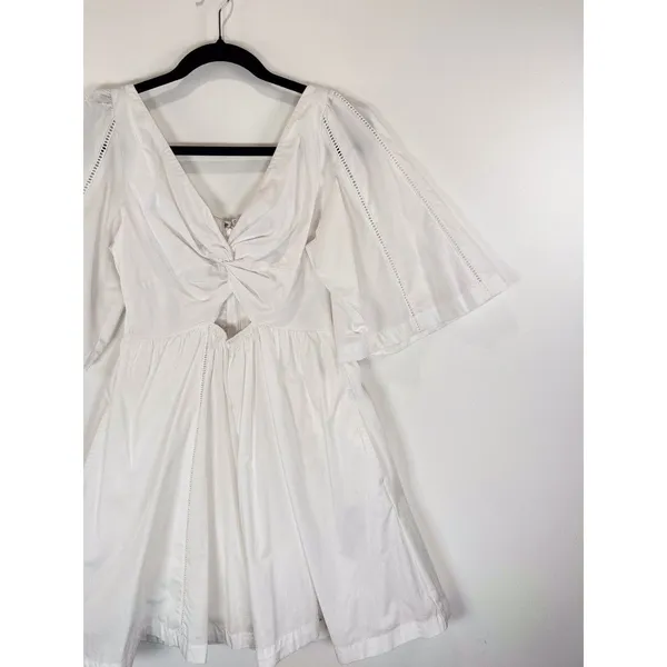 Abercrombie Fitch Dress White Mini V Neck Cutout Poplin Coastal Cowgirl Small - Image 5