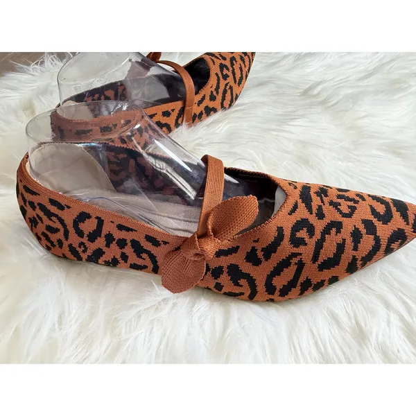AHZEHRSE Women's Animal Print Mary Jane Flats Pointed Toe Knit Size 10 (EU 43) - Image 7